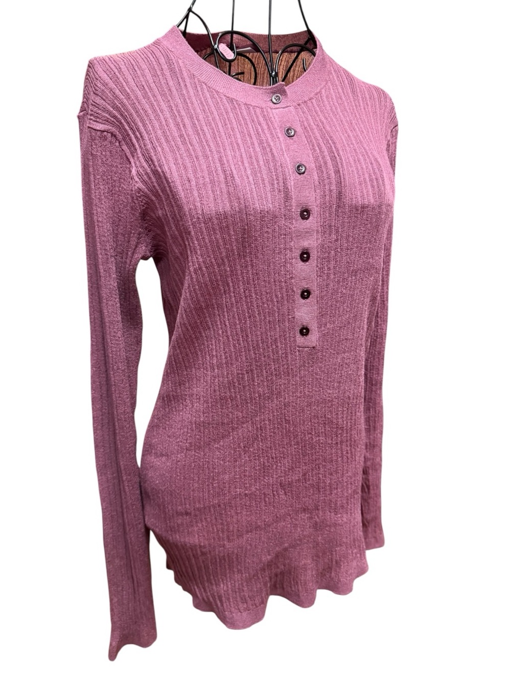 SKIMS Ribbed Classic Casual Henley Sweater in Dusty Rose Pink Athleisure - Picture 2 of 9
